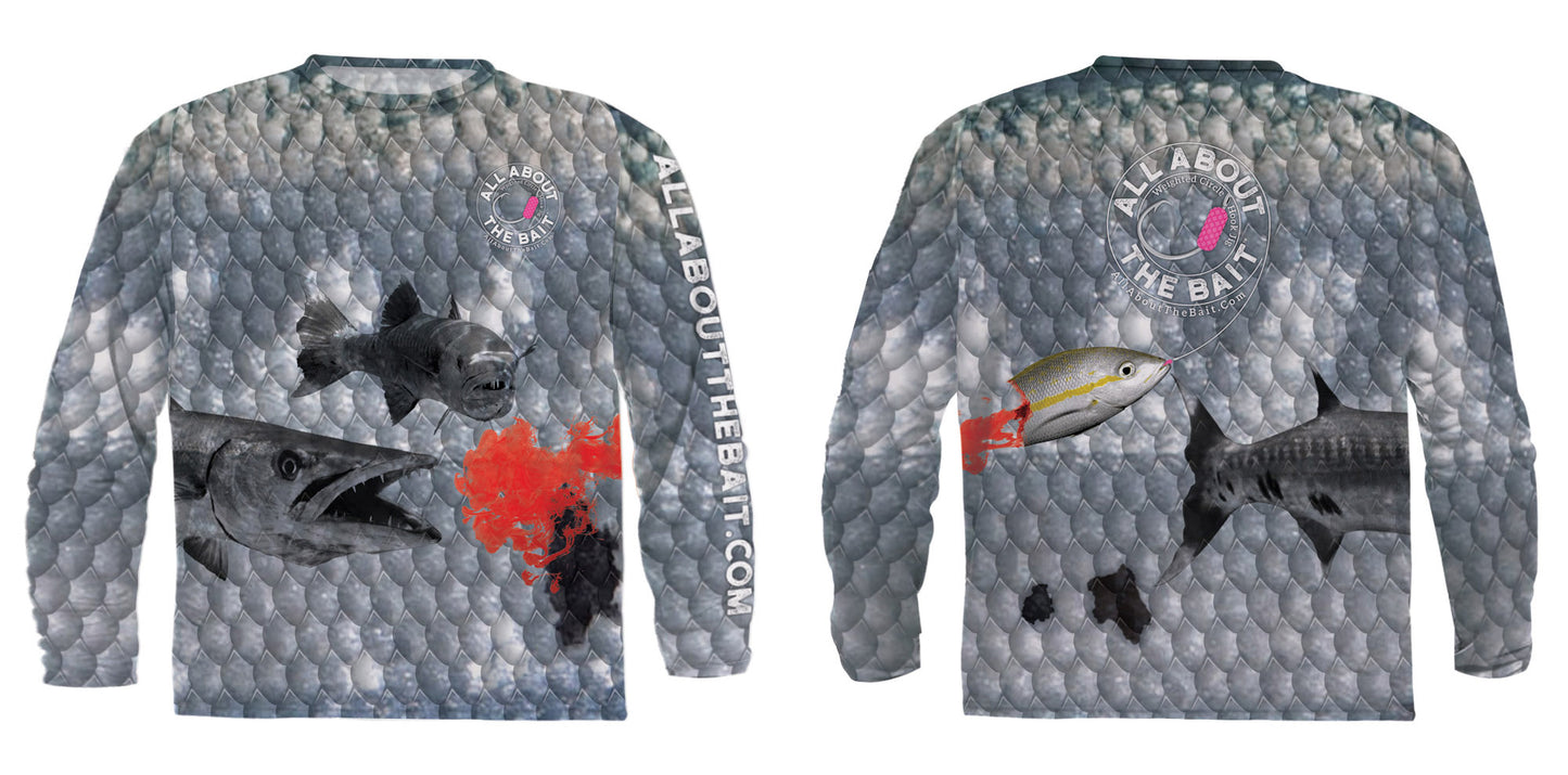 (+ FREE YELLOWTAIL CUDA MASK) - BLOODY YELLOWTAIL CUDA SHIRT - COOLMAX - 100% Micro Fiber Polyester Performance Long Sleeve Shirt (FREE SHIPPING)