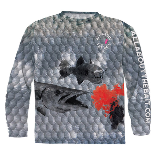 (+ FREE YELLOWTAIL CUDA MASK) - BLOODY YELLOWTAIL CUDA SHIRT - COOLMAX - 100% Micro Fiber Polyester Performance Long Sleeve Shirt (FREE SHIPPING)